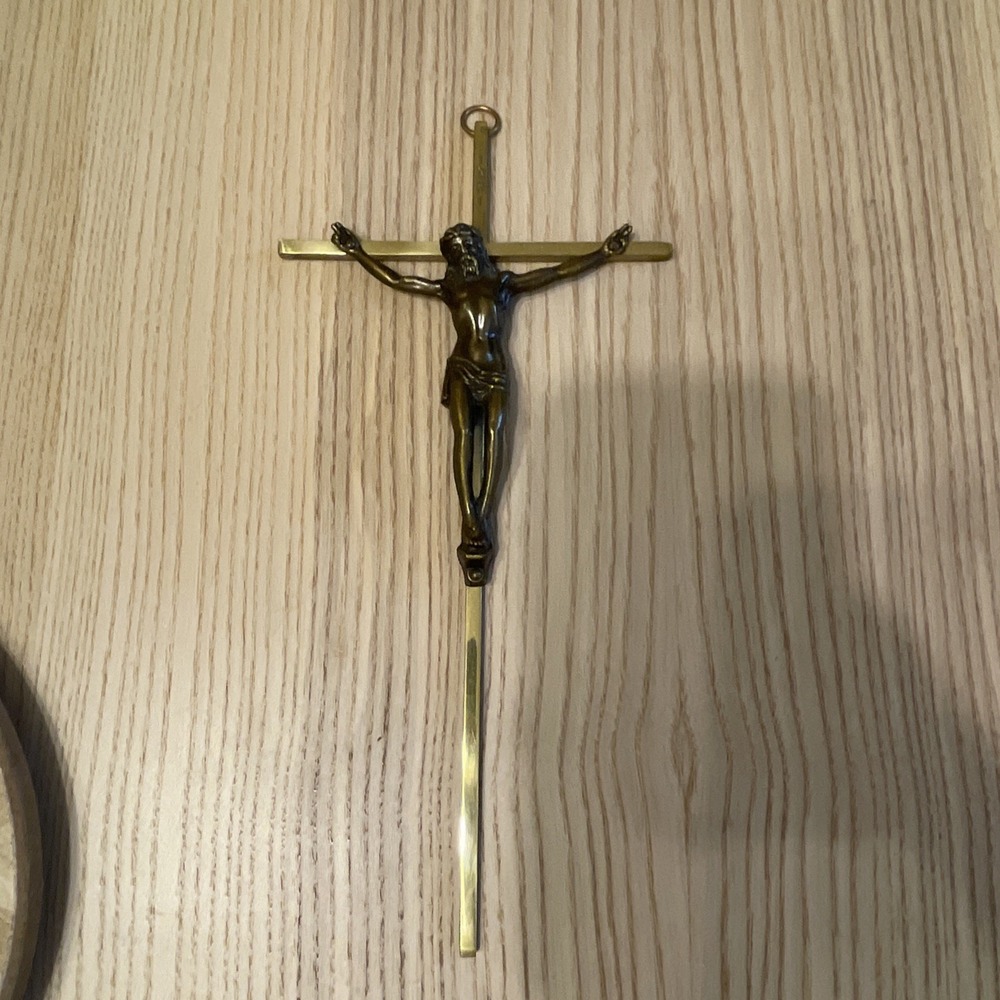 Vintage 10" Metal Crucifix Jesus Christ Cross Wall Hanging Religious Catholic